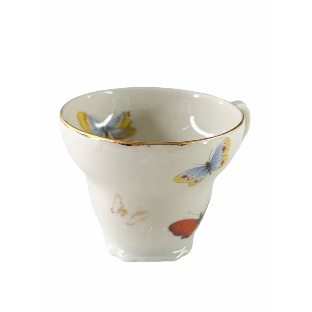 Vintage Butterfly Tea Cup & Saucer Set Gold Trim Porcelain Floral Scalloped RARE - Picture 4 of 11